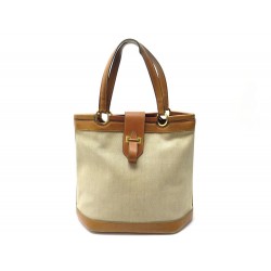 VINTAGE SAC A MAIN HERMES BERRY EN CUIR GOLD & TOILE H CANVAS LEATHER BAG 2800€