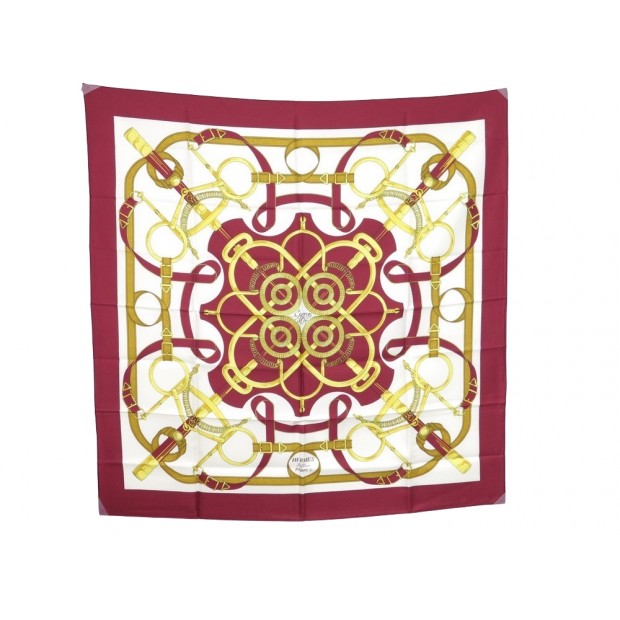 NEUF FOULARD HERMES EPERONS D OR HENRI D ORIGNY CARRE SOIE ROUGE SILK SCARF 350€