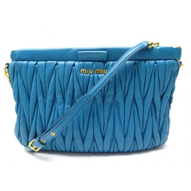 SAC A MAIN POCHETTE MIU MIU EN CUIR NAPPA BLEU BLUE BANDOULIERE CLUTCH BAG 1000€