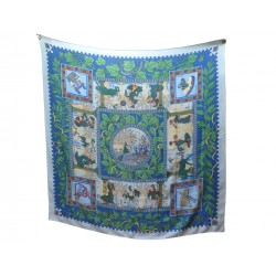 CHALE HERMES MUSIQUE DES DIEUX CACHEMIRE ET SOIE BLEU CASHMERE SCARF 1110€