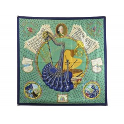 NEUF FOULARD HERMES HOMMAGE A MOZART PAR JULIA ABADIE SOIE VERTE SILK SCARF 460€