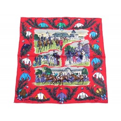 NEUF FOULARD HERMES GAVROCHE CHAMP DE COURSES A CHANTILLY DE TAQUOY SCARF 210€