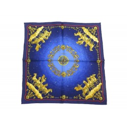 FOULARD HERMES GAVROCHE COSMOS LEDOUX EN SOIE BLEU BLUE SILK SCARF 210€