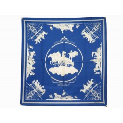 VINTAGE FOULARD HERMES PHAETON PHILIPPE LEDOUX CARRE 90 EN SOIE BLEUE SCARF 460€