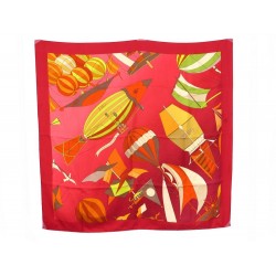FOULARD HERMES LES FOLIES DU CIEL DUBIGEON CARRE EN SOIE ROUGE SILK SCARF 350€