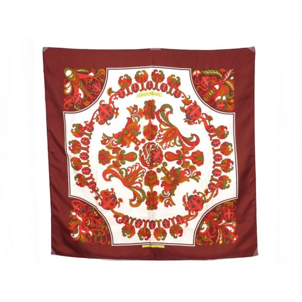 FOULARD HERMES COCCINELLES 1976 KARIN SWILDENS CARRE EN SOIE ROUGE SCARF 350€