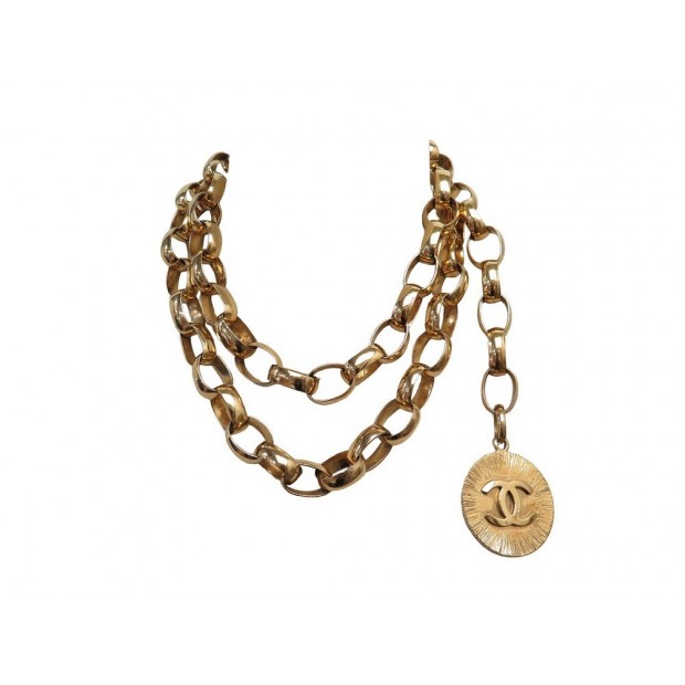 VINTAGE CEINTURE CHANEL COLLIER MEDAILLON CC METAL T 65-120 NECKLACE BELT 1810€