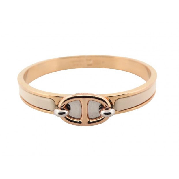 BRACELET HERMES MINI CLIC CHAINE D'ANCRE 17 CM EN EMAIL CREME ET OR ROSE 615€