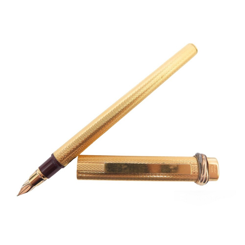 Les Must De CARTIER Vendome Trinity 18k Gold Plated Striped Ballpoint Pen  Box