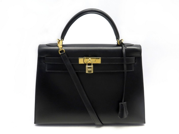 sac a main hermes kelly 32 sellier en cuir box noir