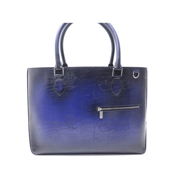 NEUF SAC A MAIN BERLUTI CABAS TOUJOURS EN CUIR SCRITTO BLEU UTOPIA HANDBAG 2900€