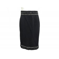 VINTAGE JUPE CHANEL AVEC GALONS 20631 EN TWEED LAINE NOIR 36 S BLACK SKIRT 4000€