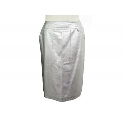 JUPE CHANEL EN CUIR METALISE ARGENTE P14247V00679 40 M METALISED SKIRT 5850€