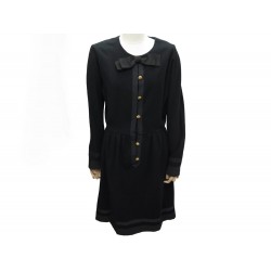 VINTAGE ROBE CHANEL BOUTONS CAMELIA & NOEUD EN LAINE NOIR 42 L WOOL DRESS 6500€