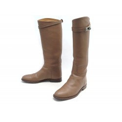 CHAUSSURES HERMES BOTTES JUMPING 37. 5 CUIR MARRON FERMOIR KELLY BOOTS 2130€