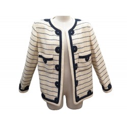 VESTE CHANEL COURTE A RAYURES XL 44 EN TWEED BICOLORE TWO TONE JACKET 6500€