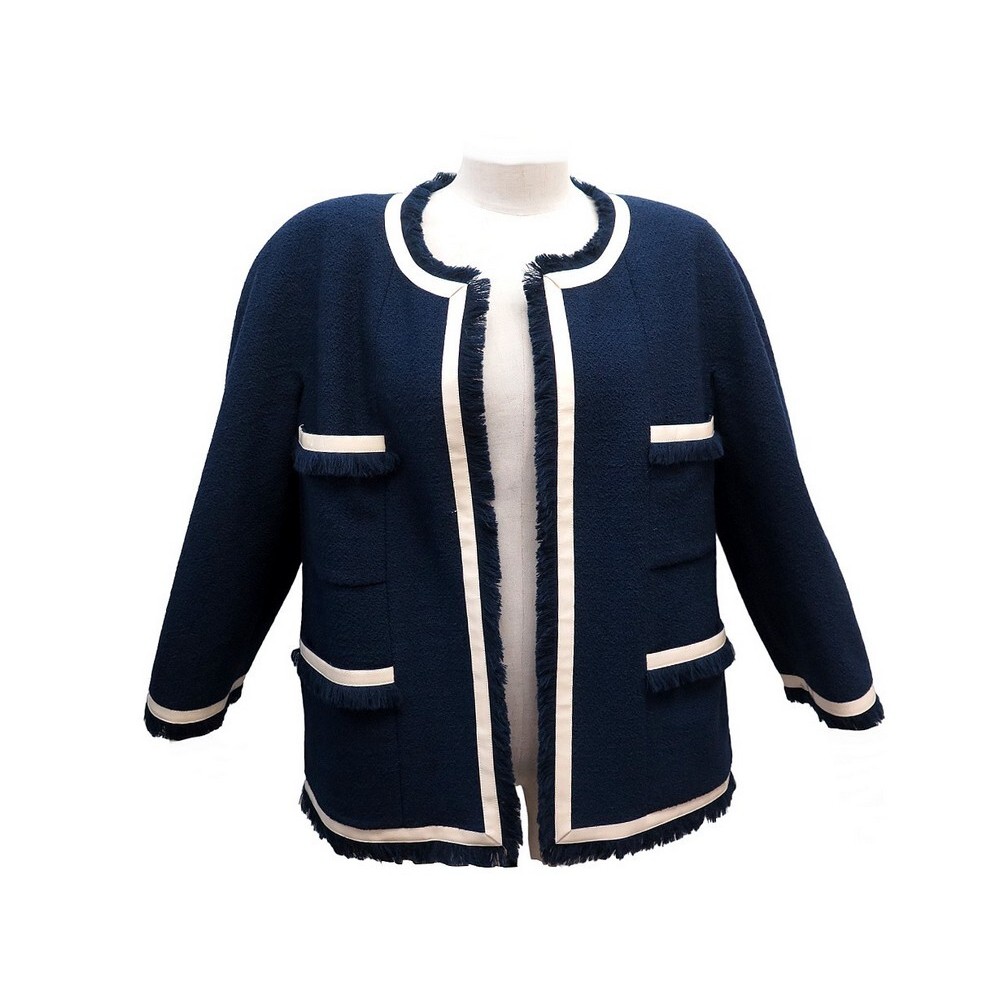 veste chanel cardigan a franges tweed bleu marine xl