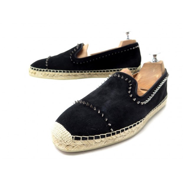 CHAUSSURES CHRISTIAN LOUBOUTIN ESPADRILLES SPIKE 1201023 39 DAIM NOIR SHOES 595€