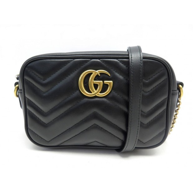 SAC A MAIN GUCCI MINI GG MARMONT 448065 EN CUIR NOIR BANDOULIERE HAND BAG 1290€