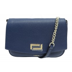 NEUF SAC A MAIN LANCEL LOLA A90616 CUIR GRAINE BLEU BANDOULIERE NEW PURSE 450€