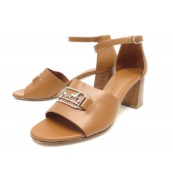 CHAUSSURES HERMES VIAGGIO 192184Z SANDALES EN CUIR GOLD 38 SAC BOITE SHOES 790€