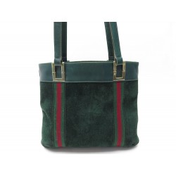 VINTAGE SAC A MAIN GUCCI BANDES WEB EN DAIM VERT SUEDE HAND BAG PURSE 1300€