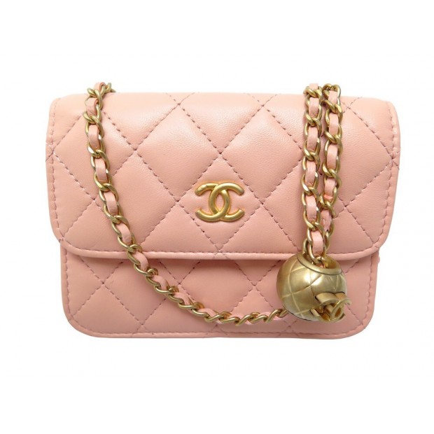 NEUF SAC A MAIN CHANEL MINI PEARL CRUSH WOC EN CUIR ROSE A BANDOULIERE CLUTCH