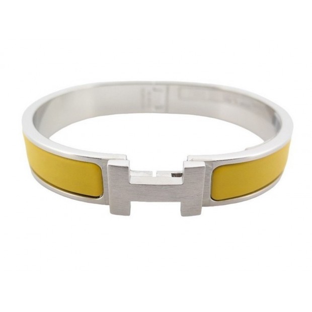 NEUF BRACELET HERMES CLIC HH 703203FB7115 T5 18CM EMAIL JAUNE ACIER BROSSE 615€