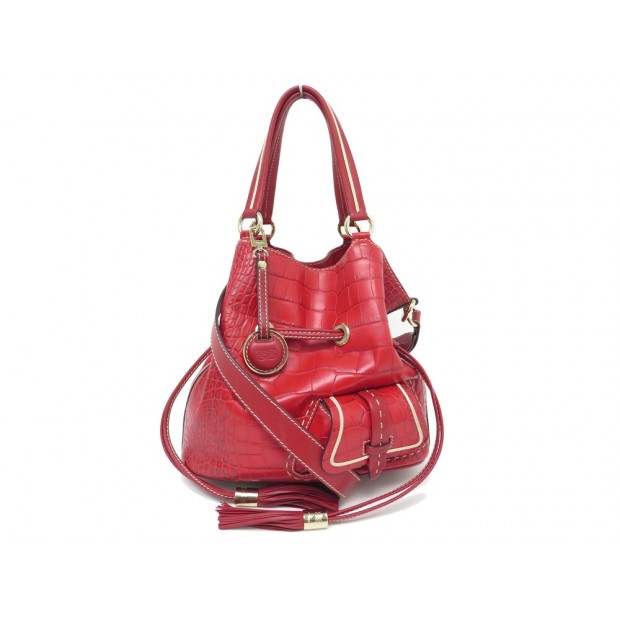 SAC A MAIN LANCEL PREMIER FLIRT MM A02185 CUIR FACON CROCO ROUGE HAND BAG 895€