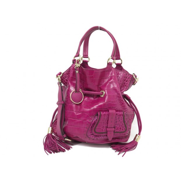 SAC A MAIN LANCEL PREMIER FLIRT MM A02185 CUIR FACON CROCO ROSE HAND BAG 895€