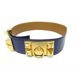 VINTAGE CEINTURE HERMES MEDOR COLLIER DE CHIEN T70 EN CUIR BOX BLEU BELT 1780€