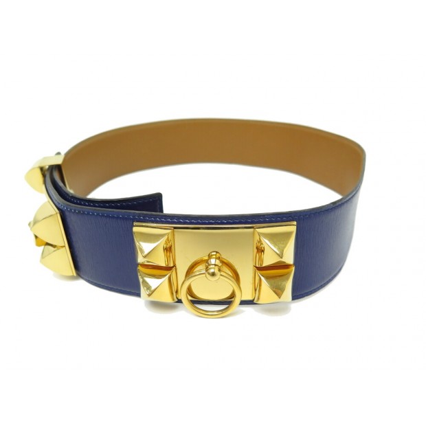 VINTAGE CEINTURE HERMES MEDOR COLLIER DE CHIEN T70 EN CUIR BOX BLEU BELT 1780€