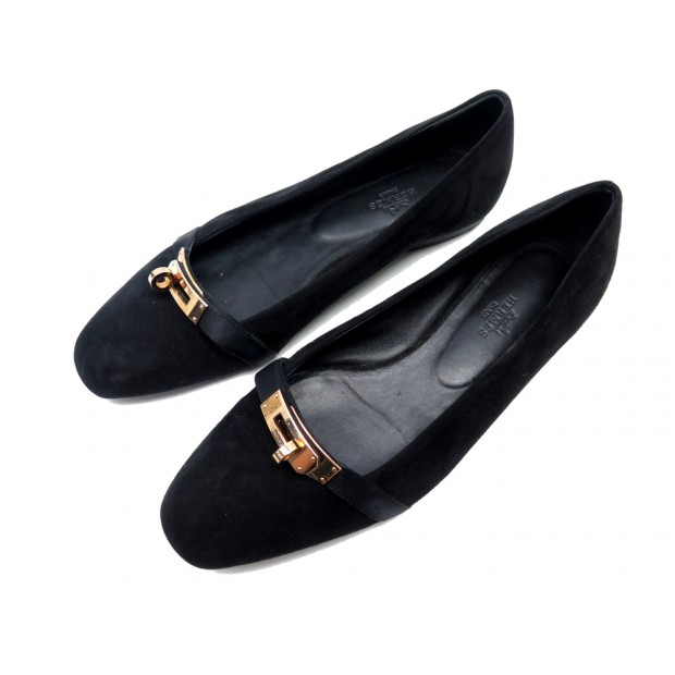 CHAUSSURES HERMES BILBAO H211161Z BALLERINES 38 EN DAIM NOIR FLAT SHOES 900€