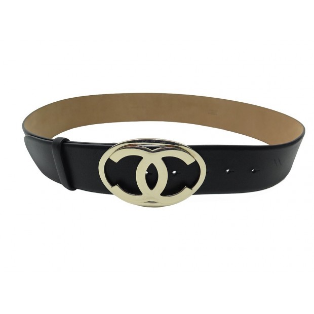 CEINTURE CHANEL BOUCLE LOGO CC 100 CM EN CUIR NOIR ET METAL DORE LEATHER BELT