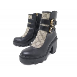 CHAUSSURES BOTTINES GUCCI BOUCLES 701100 38.5 IT 39.5 FR TOILE SUPREME GG 1190€
