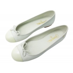 NEUF CHAUSSURES CHANEL BALLERINES LOGO CC G28792 40 CUIR BLANC BOITE SHOES 890€