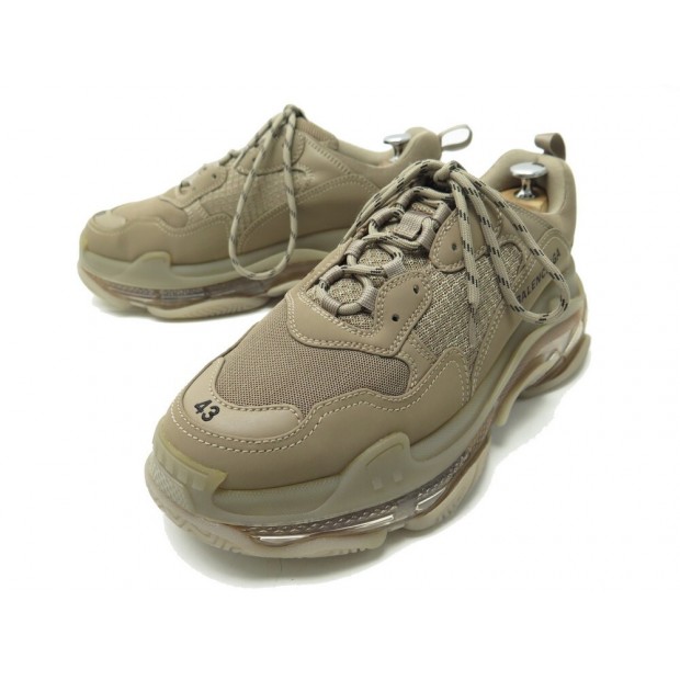 NEUF CHAUSSURES BALENCIAGA TRIPLE S 541624 9 43 TOILE & CUIR TAUPE SHOES 895€