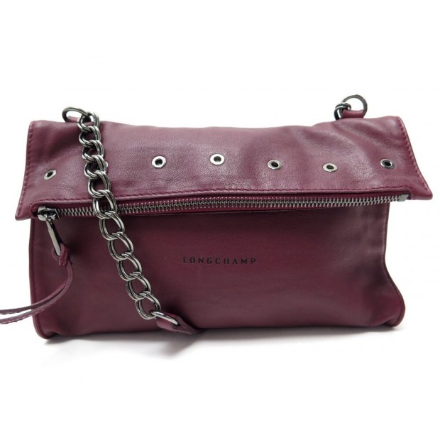 SAC A MAIN LONGCHAMP 22076839209 EN CUIR PRUNE BANDOULIERE POCHETTE CLUTCH 385€