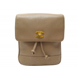 VINTAGE SAC A DOS CHANEL FERMOIR LOGO CC EN CUIR CAVIAR TAUPE BACKPACK BAG 5600€