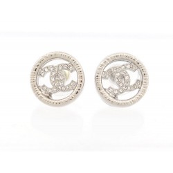 NEUF BOUCLES D'OREILLES CHANEL LOGO CC STRASS EN METAL ARGENTE EARRINGS NEW