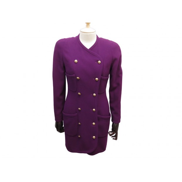 VESTE CHANEL DOUBLE MANTEAU BOUTONNAGE 23335 S 36 TWEED VIOLET JACKET COAT 7000€