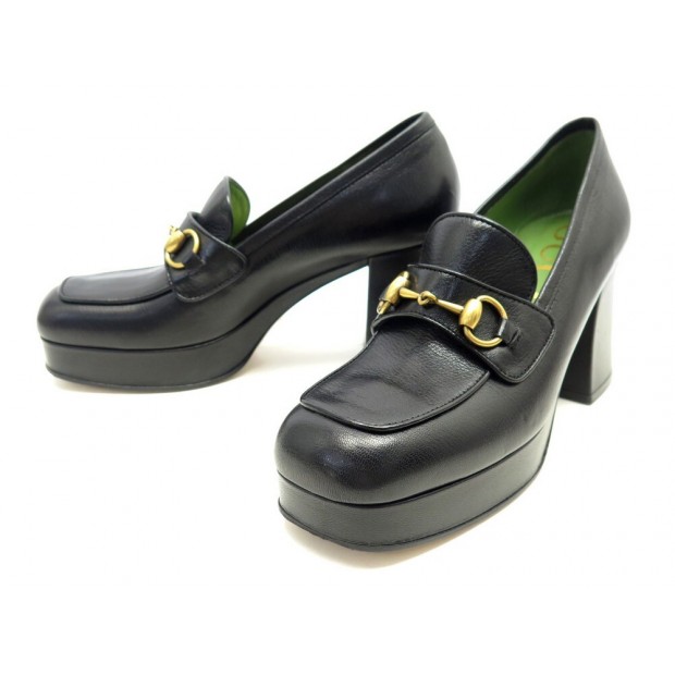 CHAUSSURES GUCCI HOUDAN 572228 39 IT 40 FR MOCASSINS A TALONS NOIR LOAFERS 790€