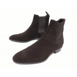 CHAUSSURES SAINT LAURENT WYATT 443208 41 BOTTINES DAIM MARRON BOOTS SHOES 945€