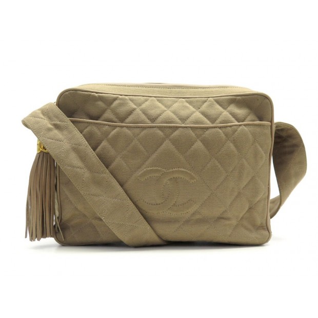 SAC A MAIN CHANEL CAMERA LOGO CC POMPON BANDOULIERE EN TOILE BEIGE HANBAG 5500€