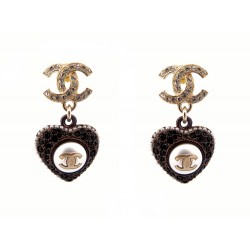 NEUF BOUCLES D'OREILLES CHANEL AB9398 PENDANTES COEUR LOGO CC EARRINGS 850€