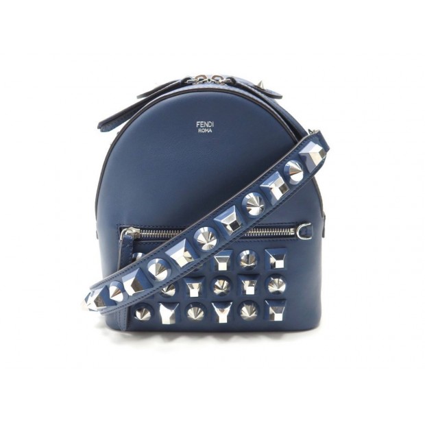 NEUF SAC A MAIN FENDI MINI SAC A DOS 8BT281 EN CUIR BLEU CLOUTE HAND BAG 2200€