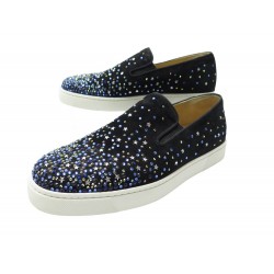NEUF CHAUSSURES CHRISTIAN LOUBOUTIN ROLLER BOAT STRASS 38.5 SLIPPERS SHOES 780€