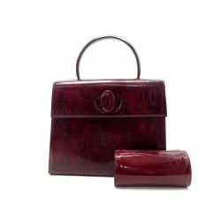 NEUF VINTAGE SAC A MAIN CARTIER HAPPY BIRTHDAY CUIR BORDEAUX + TROUSSE BAG 1100€