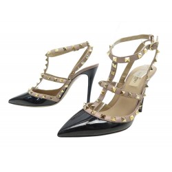 CHAUSSURES VALENTINO ROCKSTUD ESCARPINS 38 IT 39 FR CUIR VERNIS NOIR SHOES 950€