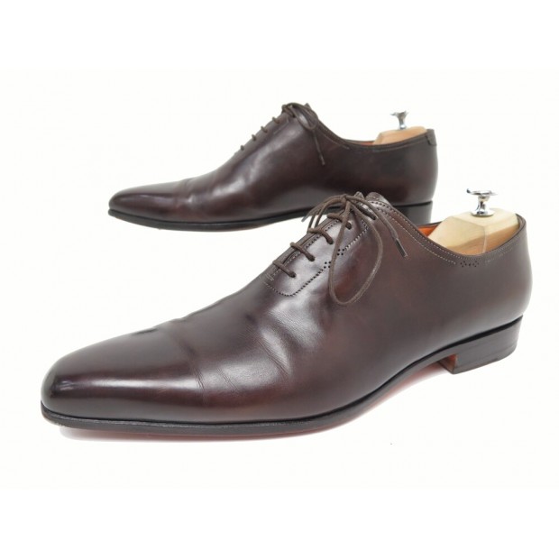 CHAUSSURES SANTONI ONE CUT 8140 RICHELIEU 10 IT 45 FR CUIR PATINE SHOES 1195€